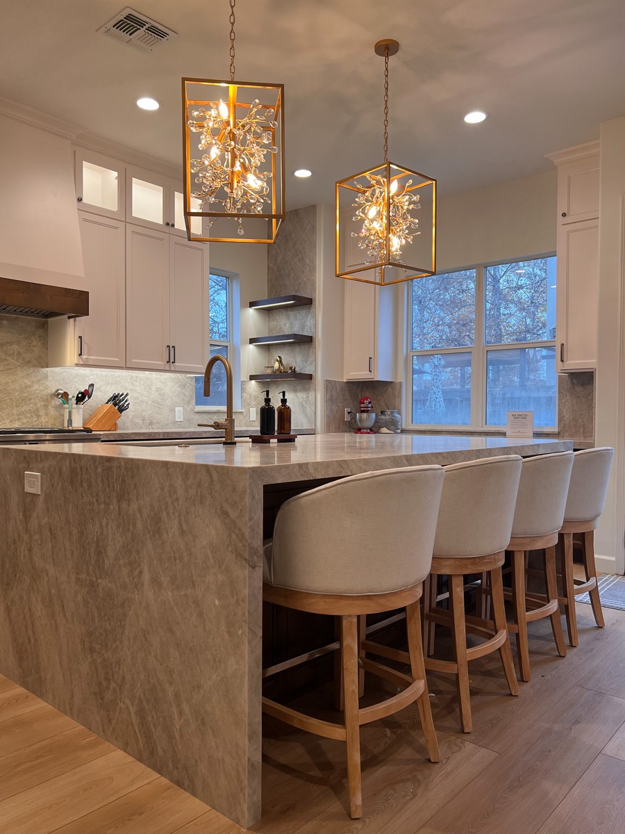 Kitchen remodel with waterfall countertop in Gilroy by D One Builders