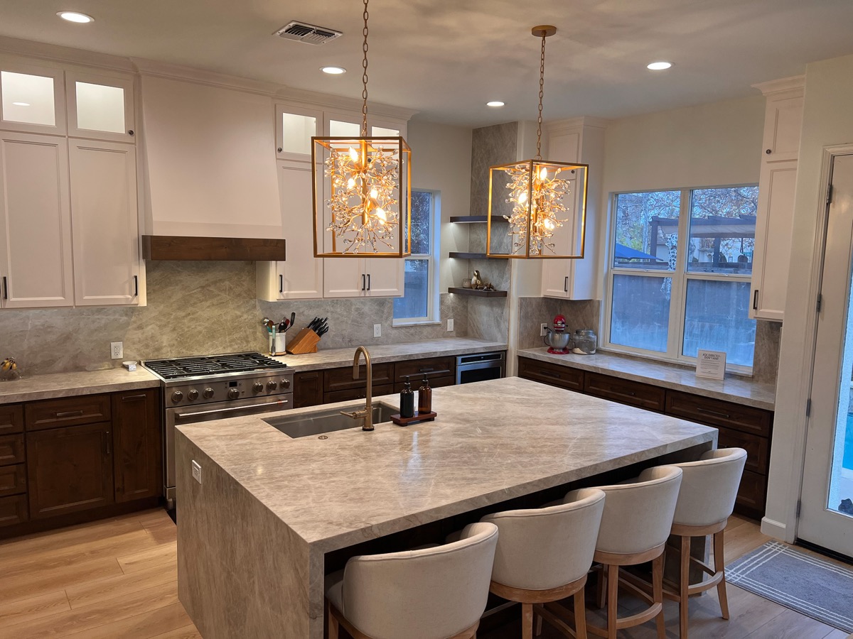 Kitchen remodel with waterfall countertop in Gilroy by D One Builders