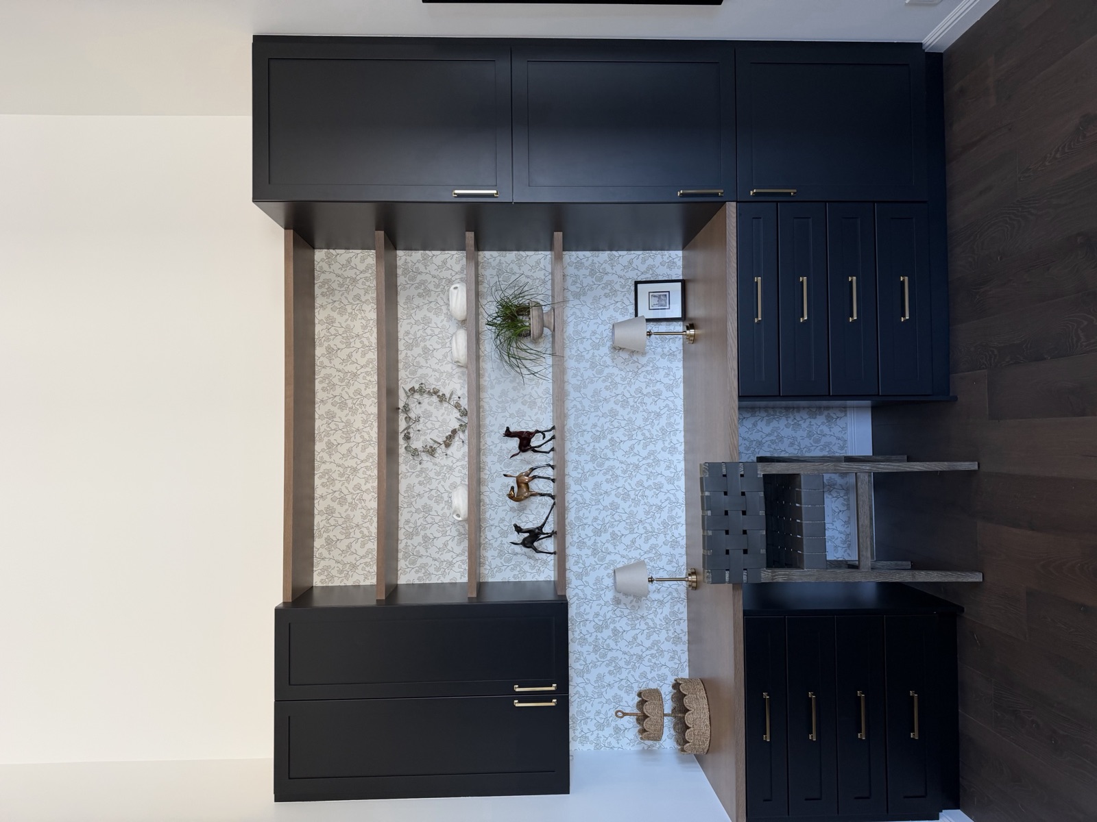 Hollister home addition - built-in desk nook with custom drawers and open shelving