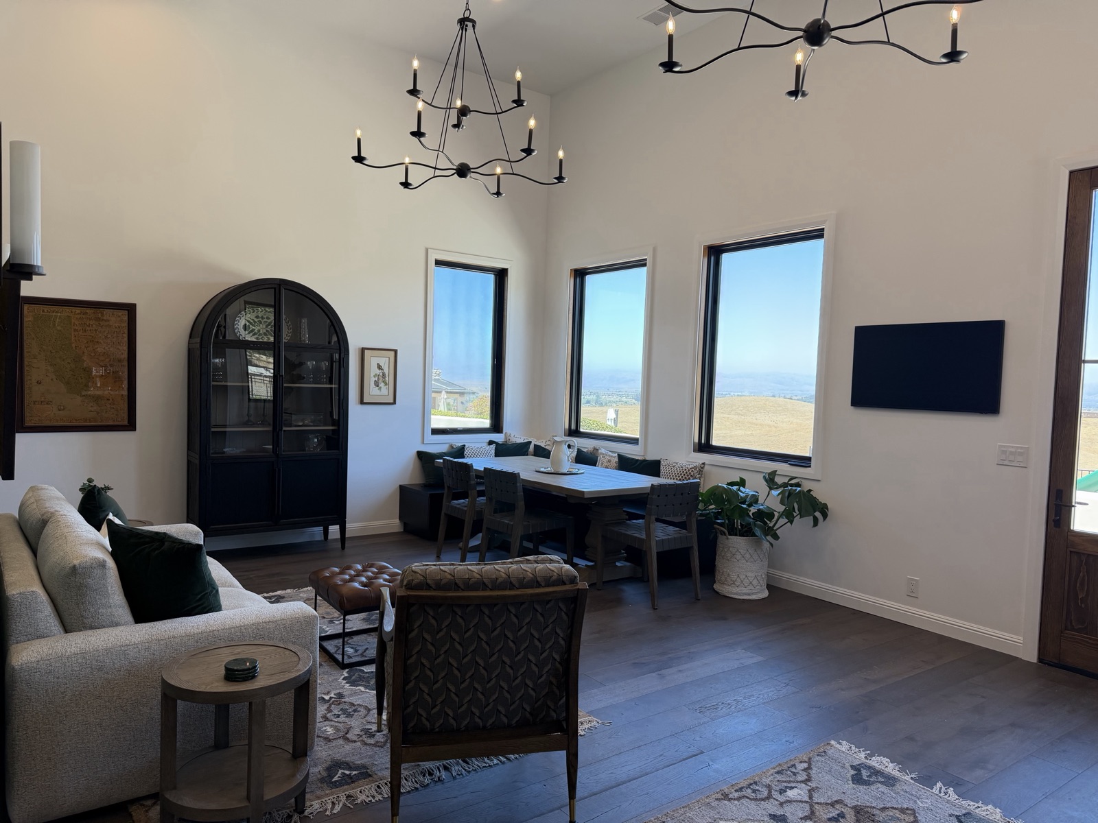 Hollister home addition - open living and dining area looking out over the San Benito hills